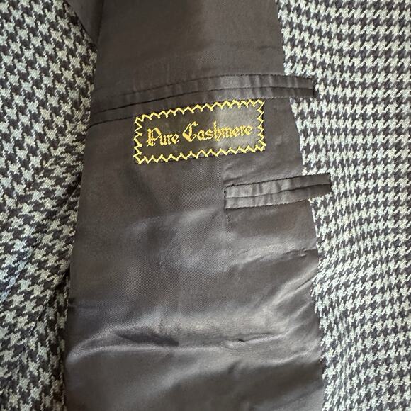 VTG Oxxford Clothes Blazer Crown Cashmere Houndstooth Size 46R Blue Navy Jacket - Picture 6 of 10